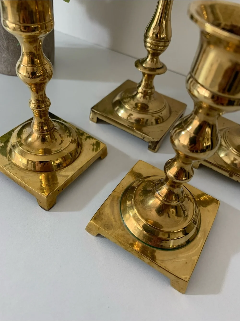 Vintage Brass Candlestick Holders  2 Sets Polished Gold Finish